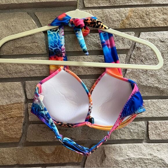 VENUS Marilyn Push-Up Halter Top 34C Vivid Colorful Animal Print Lisa frank - Picture 2 of 8